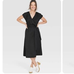 Universal thread short sleeve faux wrap dress with tie belt - 2x.